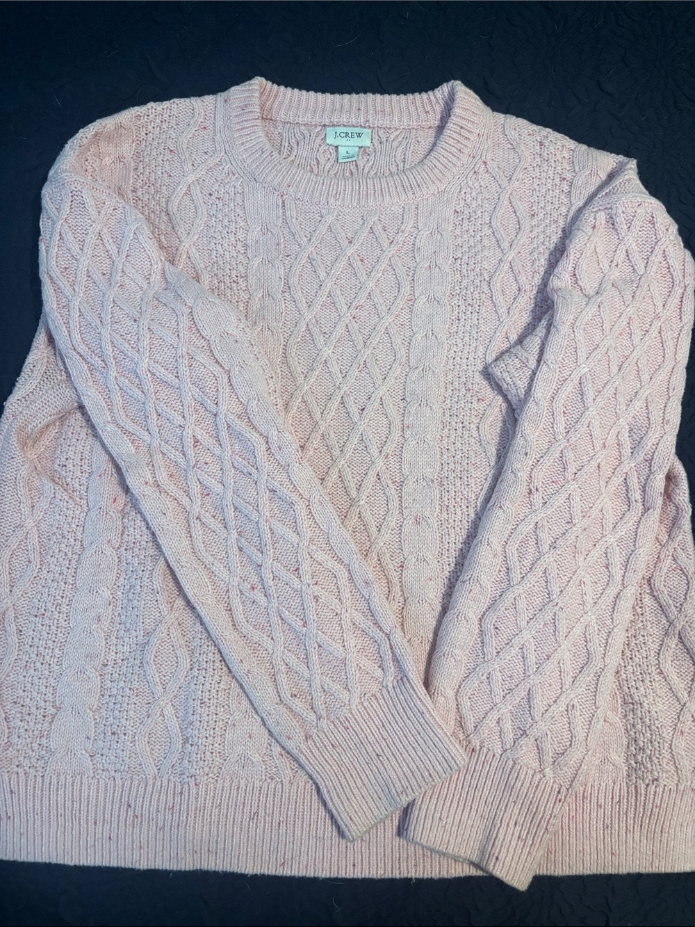 J. Crew Light Pink Cable-Knit Crewneck Sweater